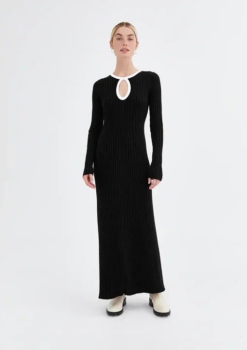 Joni Knit Dress – Black with cream trim