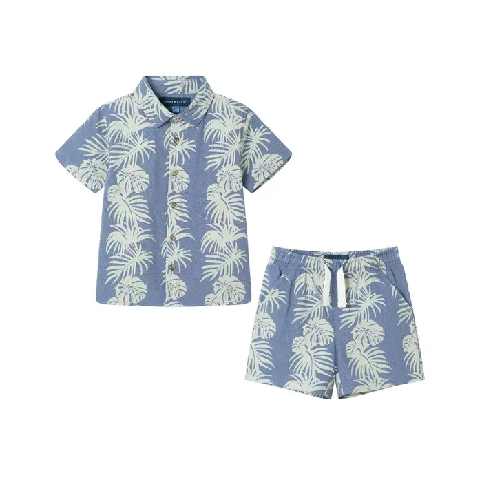 Kids (2-8) 2-piece Stripe Palm Buttondown Set | Blue