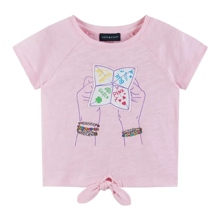 Kids (5-6x) Pink Raglan Sleeve Knot Detail Tee | Fortune Teller Graphic