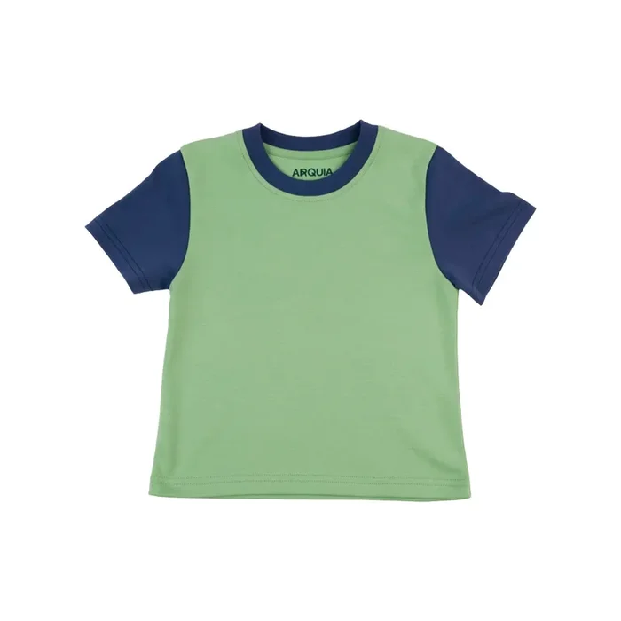 Kids Contrast Tee In Grass Green With Navy Blue