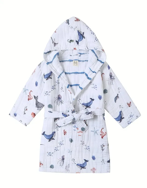 Kids Hooded Muslin Robe – Under The Sea