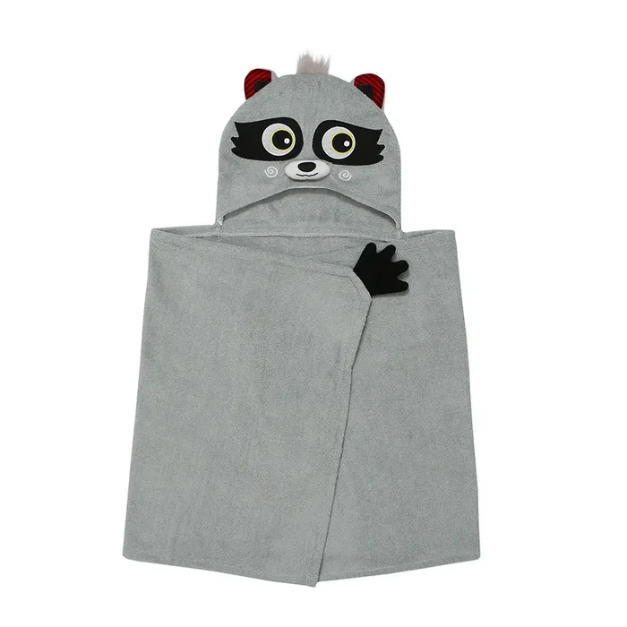 Kids Plush Terry Hooded Bath Towel – Rocco The Raccoon