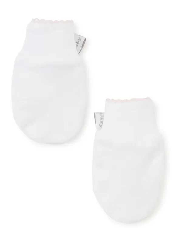 Kissy Kissy White w/ Pink Trim Scratch Mittens