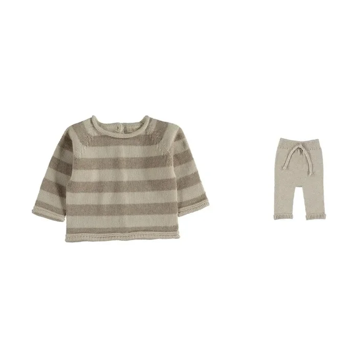 Knit striped sweater and legging in cream and toasted