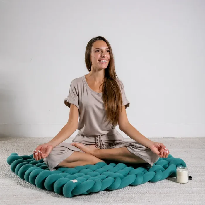 Knotted Floor Cushion – Turquoise