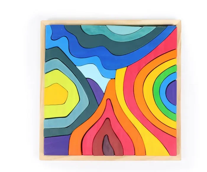 Large Stained Four Elements Wooden Stacking Puzzles Building Blocks