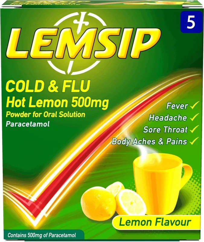 Lemsip Cold & Flu 500mg Hot Lemon – 5 Pack