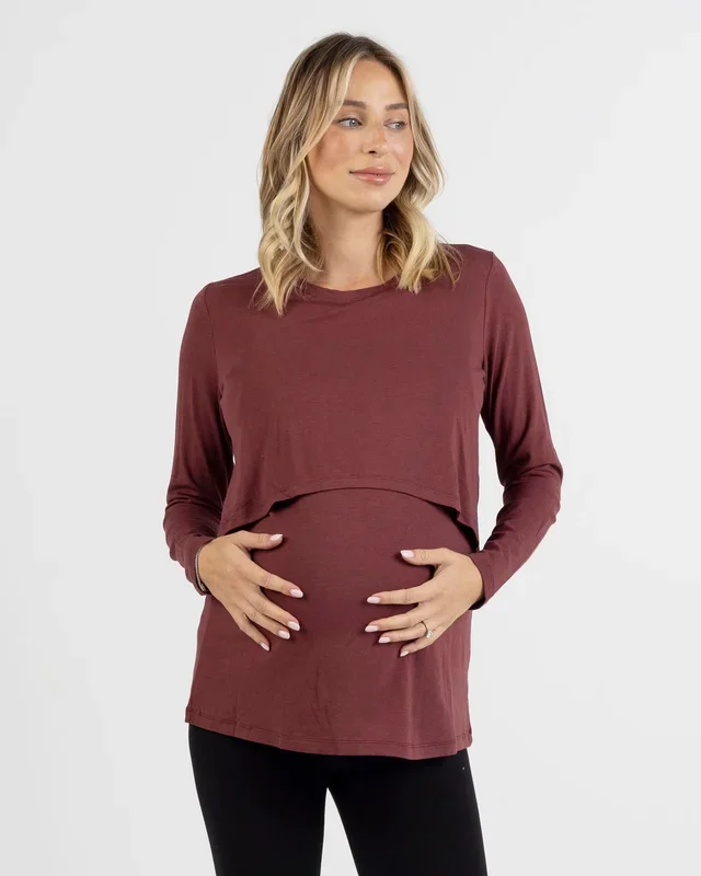 Leonie Maternity/ Nursing Flip Panel Top in Burgundy