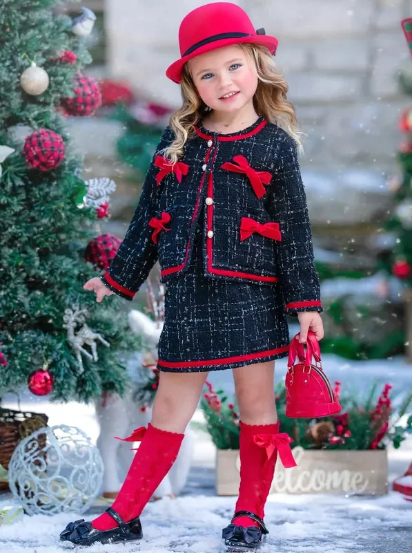 Let’s Do Brunch Black Tweed Blazer Skirt Set