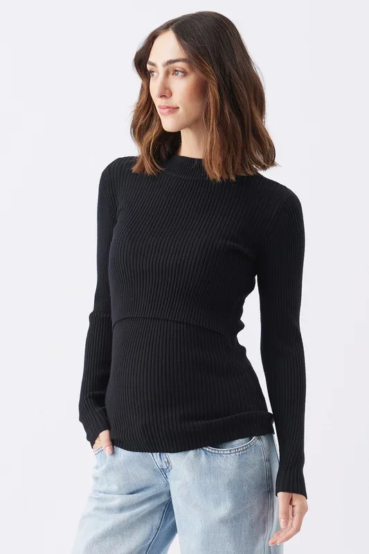 Lift up Ribbed Umstands- und Stillpullover schwarz