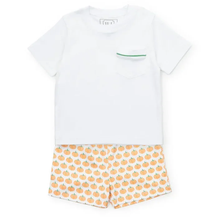 Lila and Hayes Walker Boys Short Set in Harvest Pumpkins