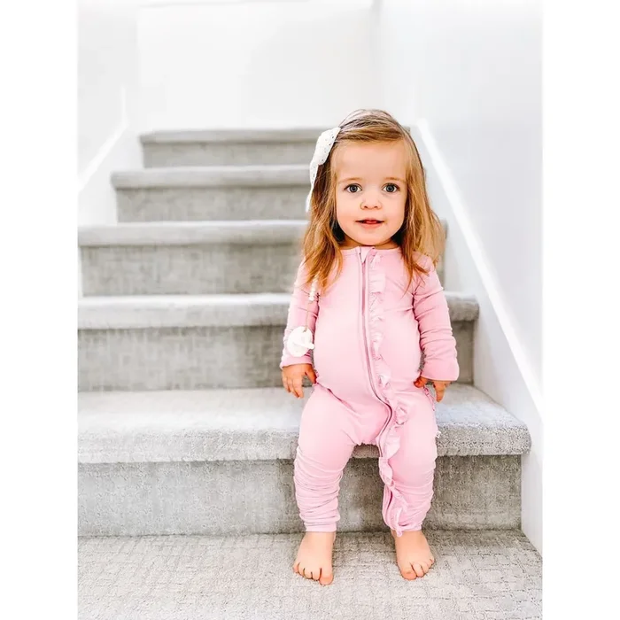 Lillian Pink Bamboo Ruffle Convertible Footie (2t-4t)