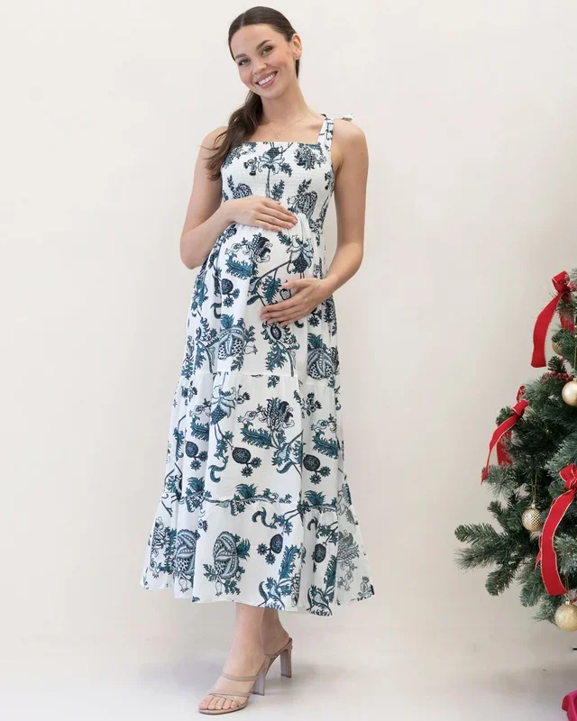 Lilliana Maternity Dress in Emerald Green Print