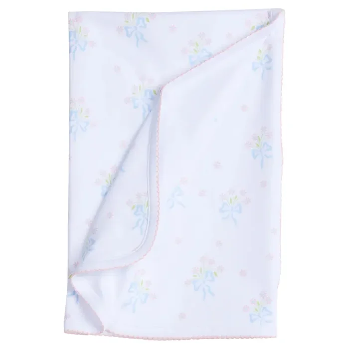 Little English Blue Bow Bouquet Blanket