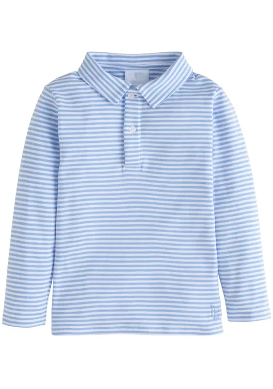 Little English Light Blue Stripe Long Sleeve Polo