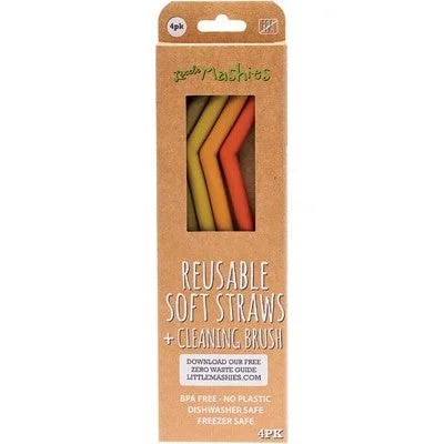 Little Mashies Reusable Silicone Straws & Cleaning Brush – Earth Tones (4 Pack)