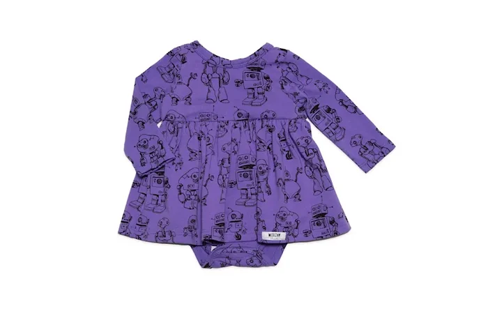Long Sleeve Bubble Romper In Robots