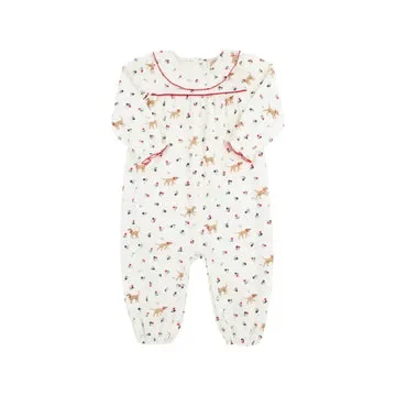 Long Sleeve Ramona Ruffle Romper- Mae Park Mini Floral with Richmond Red