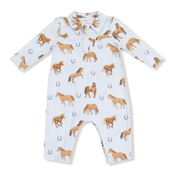 Long Sleeve Romper | Blue Horses
