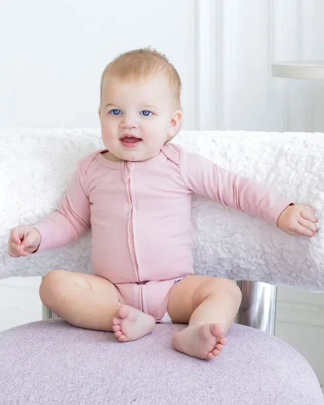 Long Sleeve Zipper Bodysuit In Peach, 0-3m