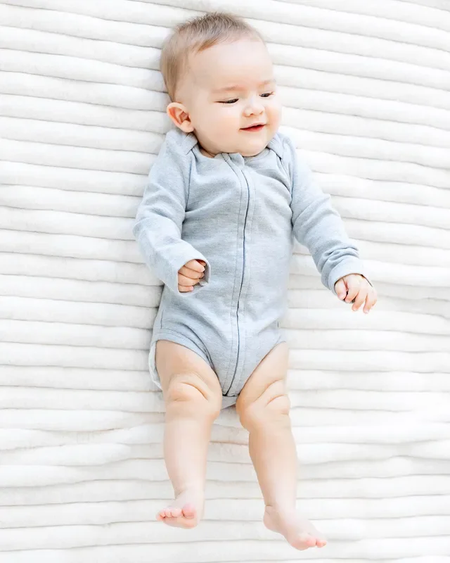 Long Sleeve Zipper Bodysuit In Storm, 9-12m