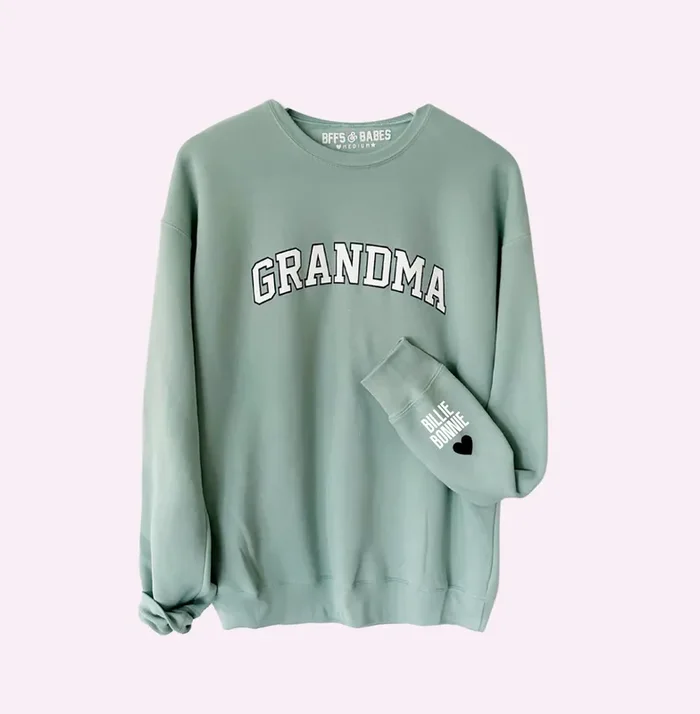 Love On The Cuff ♡ Seafoam Grandma Sweatshirt With Personalized Cuff