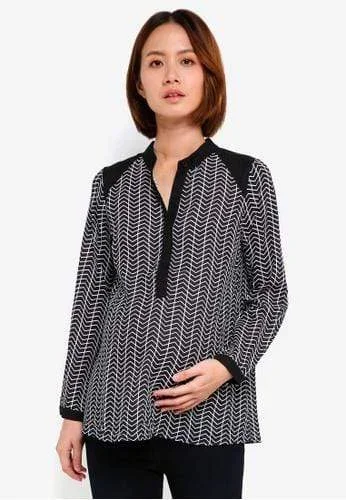 LS Zelina Chevy Nursing Top Black Print