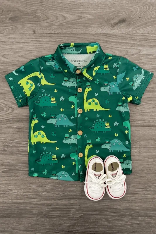 Lucky Green Dinosaur Button Down Top