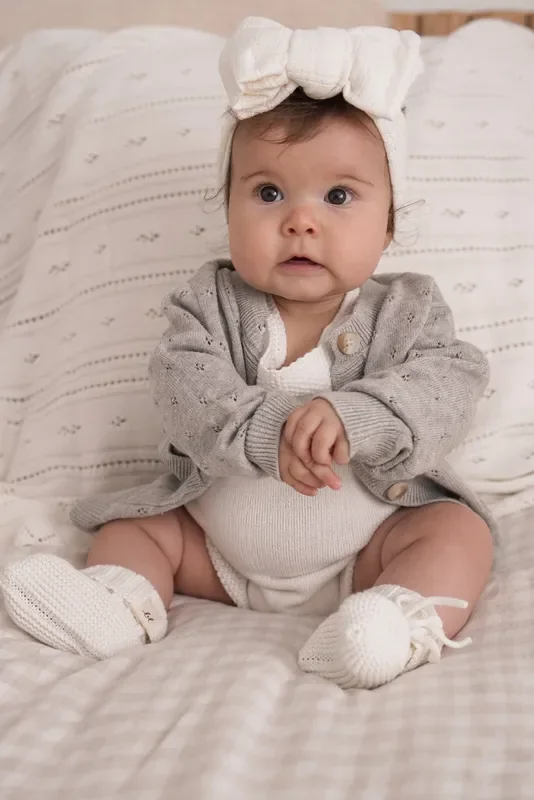 Luna + Luca Pointelle Cardigan – Heather Gray