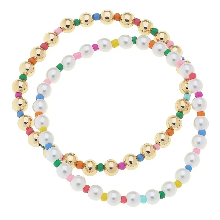Luna Pearl & Rainbow Stretch Bracelet (Set of 2)