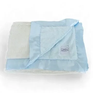 Luxury Duo Satin Border Blanket – Blue/ivory