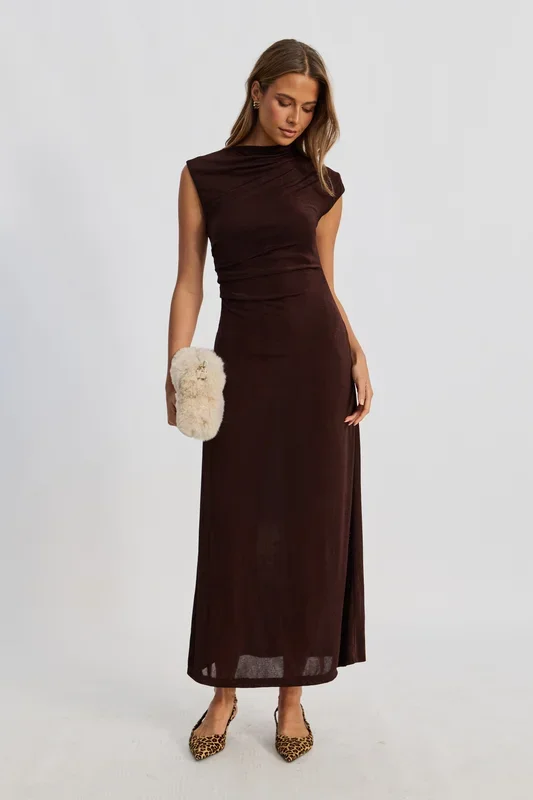 Lyssa Draped Maxi Dress – Espresso