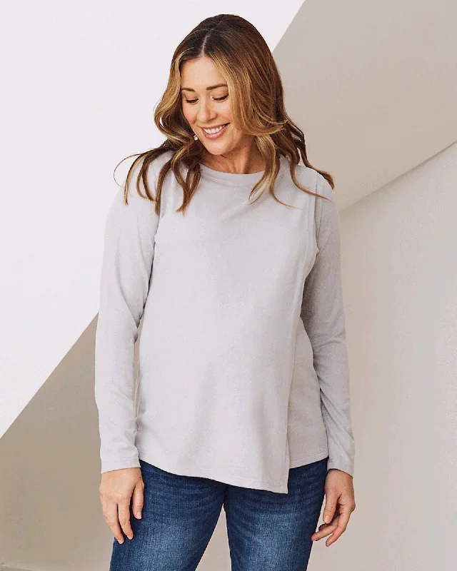 Madeline Long Sleeve Nursing Brushed Knit Top – Grey