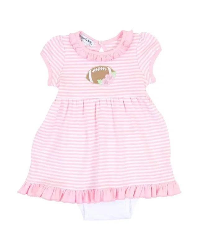 Magnolia Baby Football Fan Applique Toddler Dress(NO Bloomers)