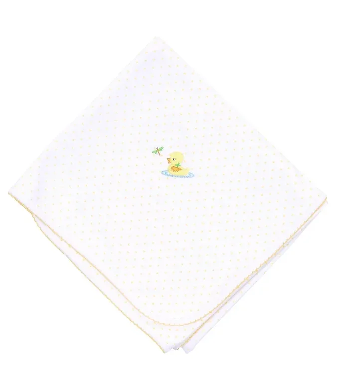 Magnolia Baby Vintage Ducky Embroidered Receiving Blanket-Yellow