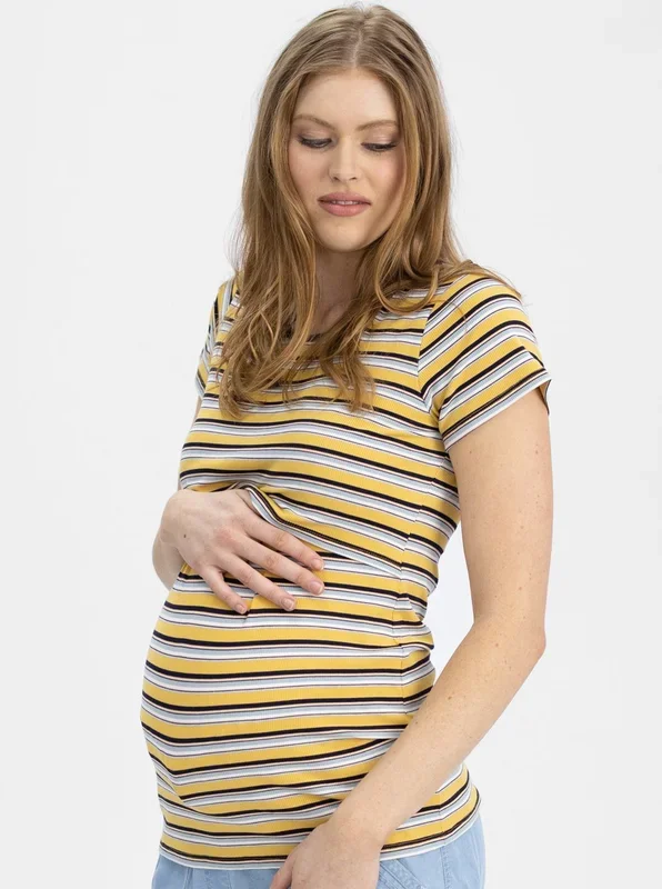 Maternity and Nursing Retro Stretchy Tee – Yellow Stripes