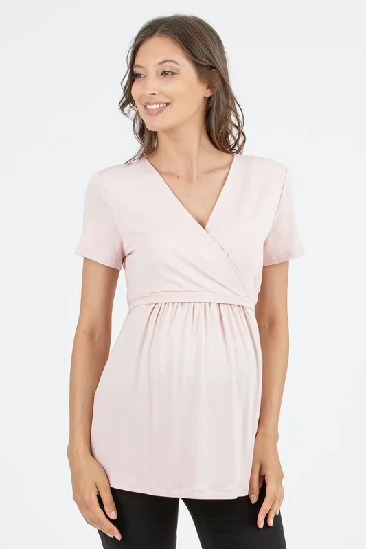 Maternity and nursing shirt with back tie, pink