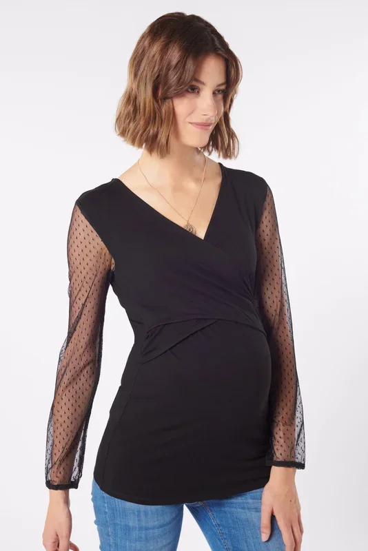 Maternity and nursing shirt with lace sleeves