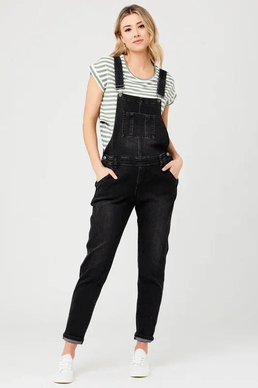 maternity denim overalls, black