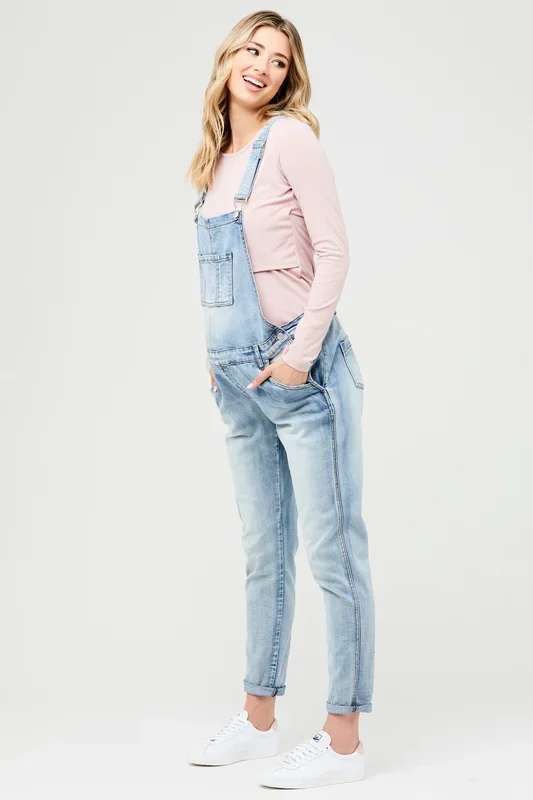 maternity denim overalls pale blue