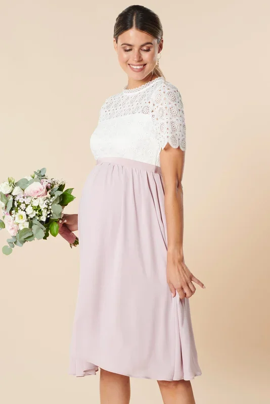 Maternity dress with lace and chiffon skirt