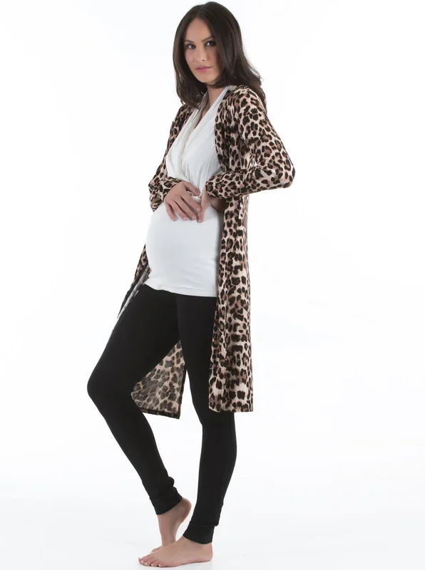 Maternity Long Lounge Cardigan in Animal Print