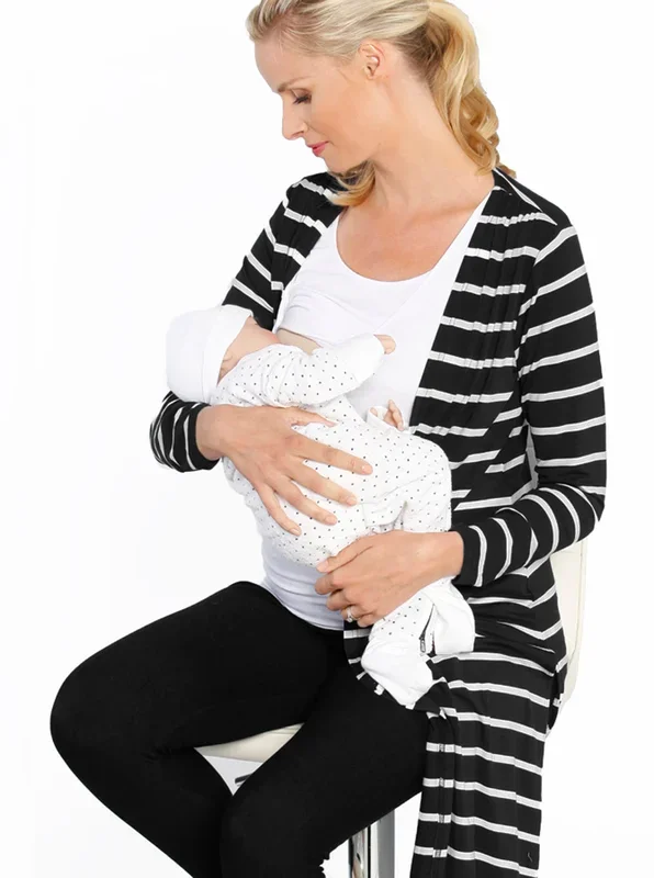 Maternity Long Lounge Cardigan in Stripes