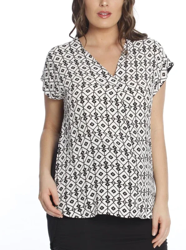 Maternity Relax Fit Short Sleeve Work Blouse – Print/ Black