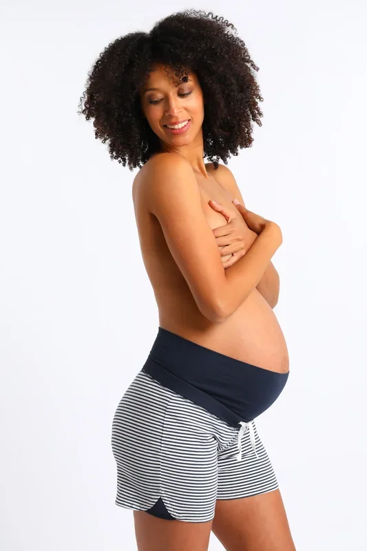 Maternity striped shorts made from organic cotton