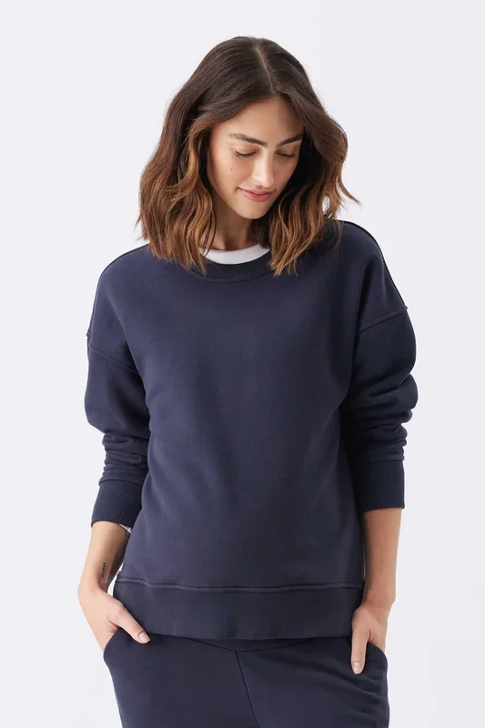 Maternity sweater with side nursing zippers, navy