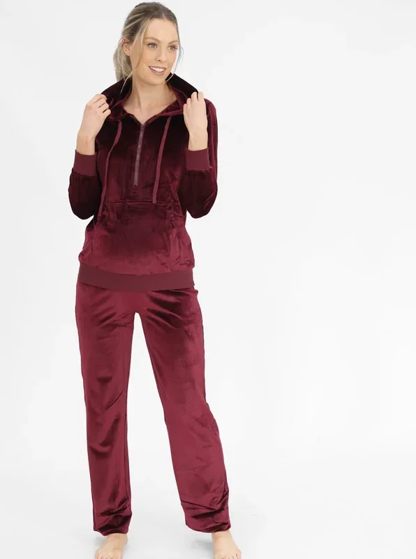 Maternity Velour Lounge Set – Wine