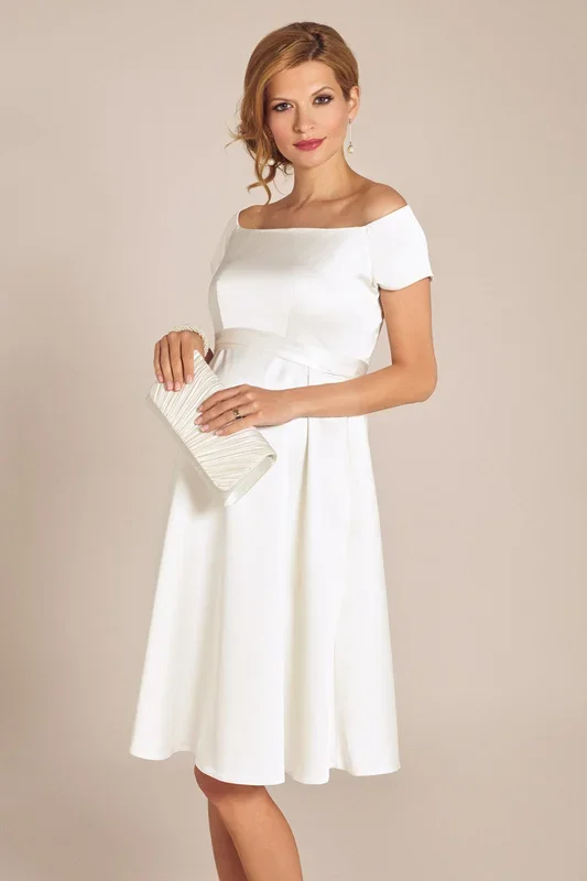 Maternity wedding dress with boat neckline