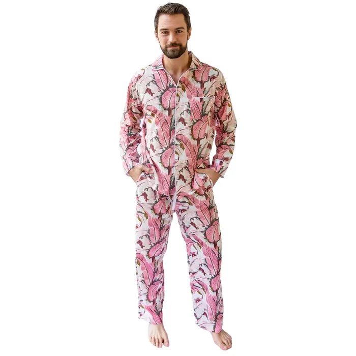 Men’s Pink Martinique®, Banana Leaf Shirt + Pj Pant Set