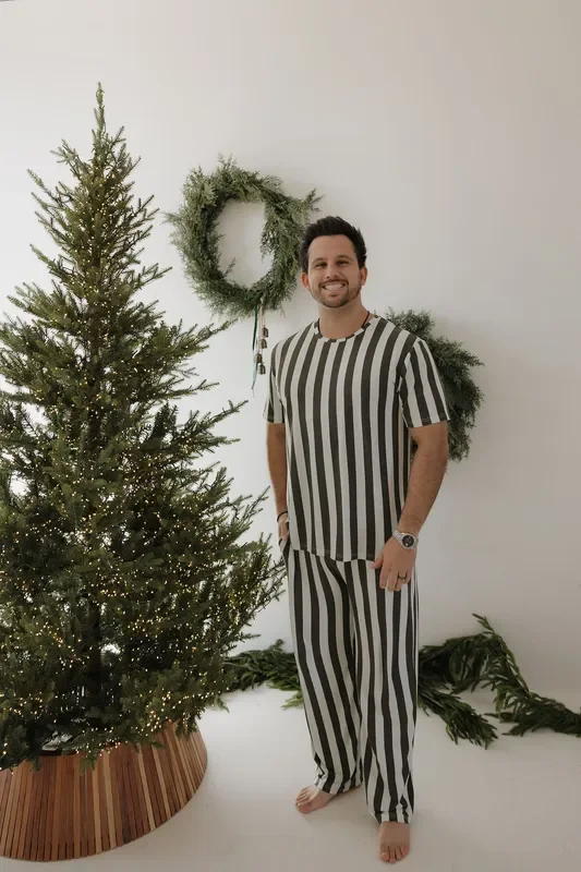 Men’s Short Sleeve Bamboo Pajamas | Fireside Stripe
